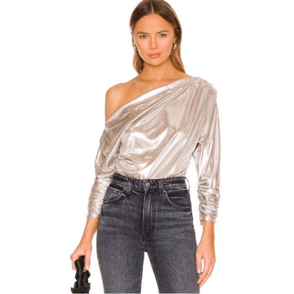 ASTR the Label x Revolve Lorella Bodysuit Silver NYE Going Out Cold Shoulder XS